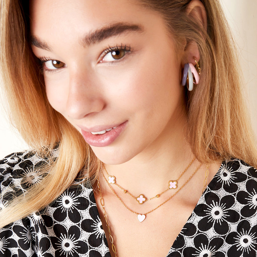 Ketting goud met groene klavertjes